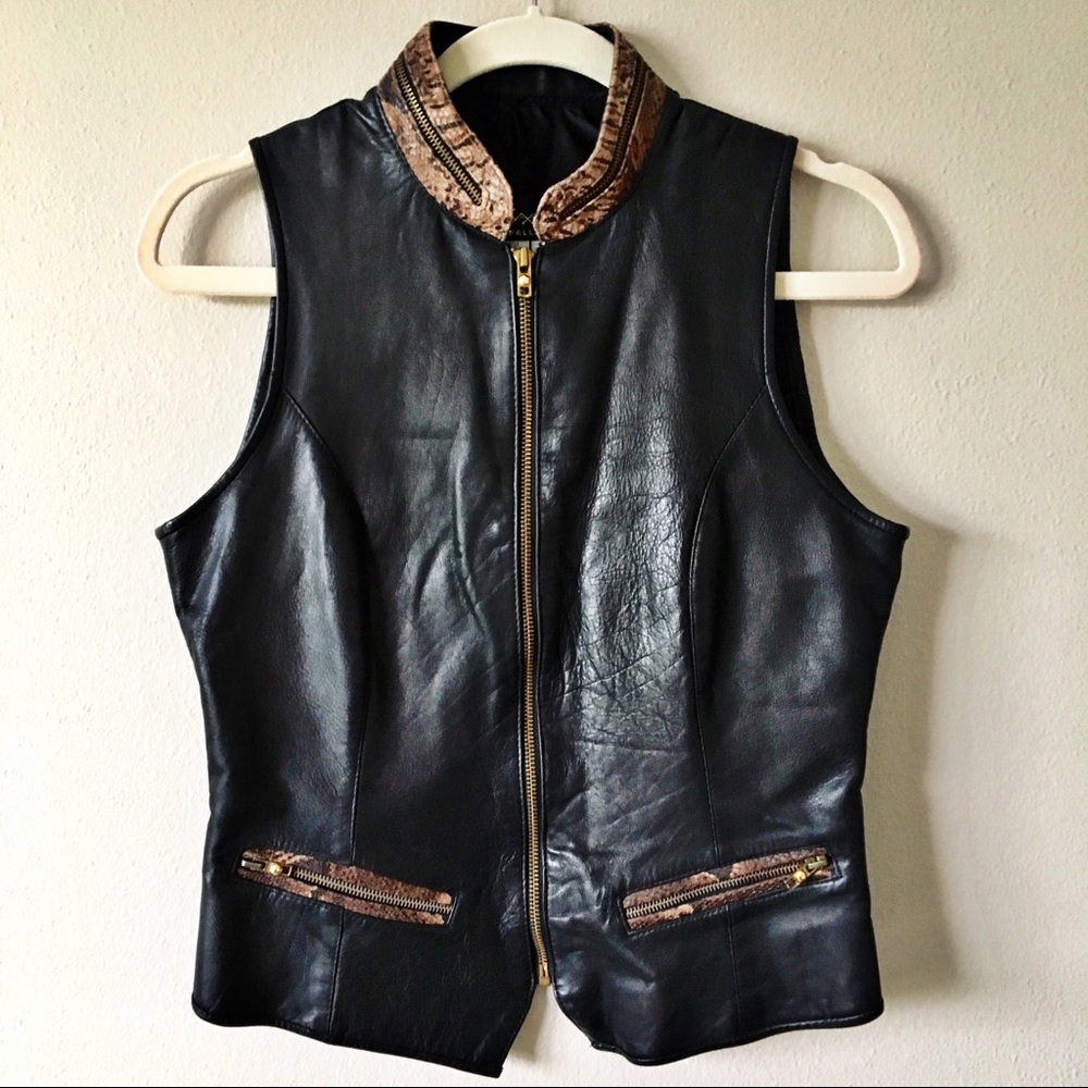 VINTAGE {St. Maarten Dallas} Black Leather Vest Small